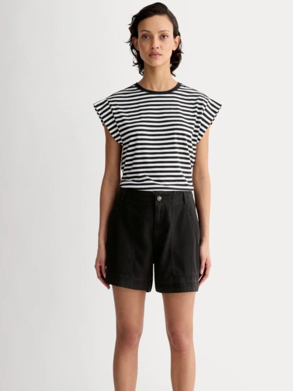 Everlane Black Twill Cuffed High Rise Utility Shorts 6